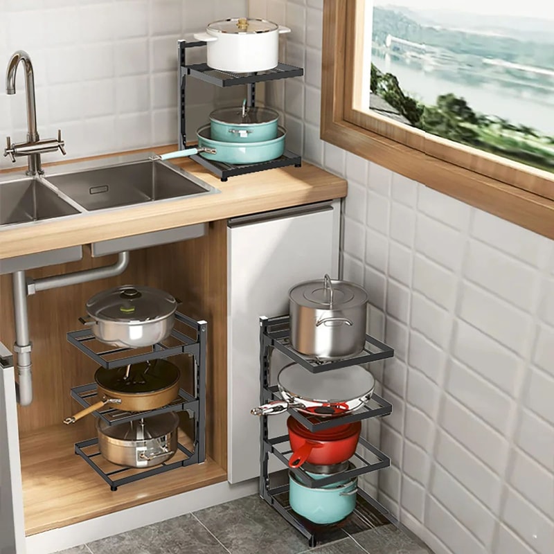 FlexiStack Adjustable Kitchen Storage Rack Multi Tier Under Sink Organizer 3
