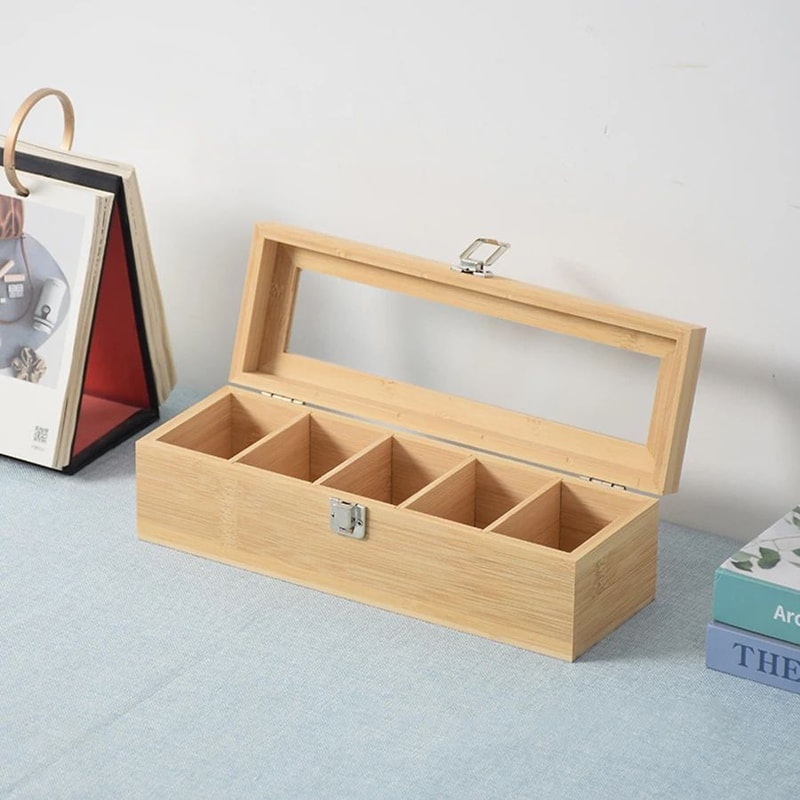 PureLeaf Bamboo Tea Bag Organizer Storage Box With Compartments 5