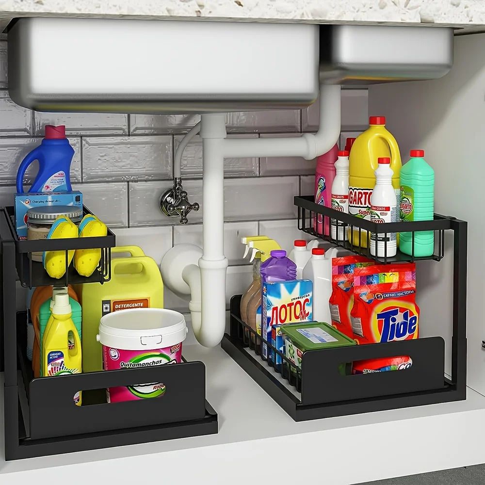 SlideFlow 2 Tier Under Sink Organizer Sliding Cabinet Storage Rack 2