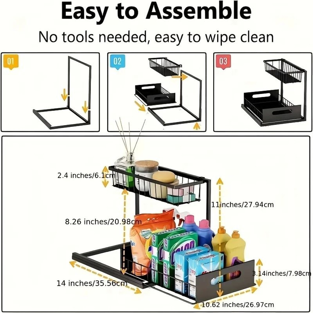 SlideFlow 2 Tier Under Sink Organizer Sliding Cabinet Storage Rack 5