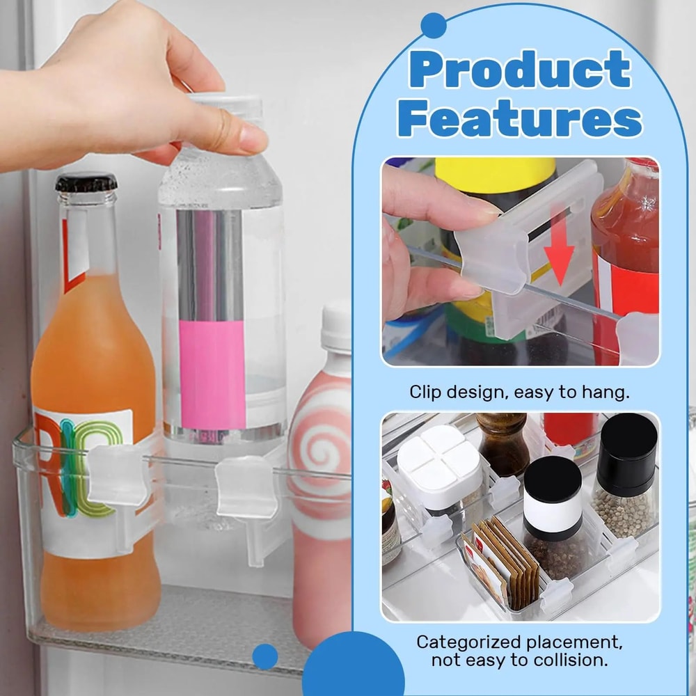 FreshSort Fridge Organizer Divider Clips Adjustable Shelf Partition Set 2