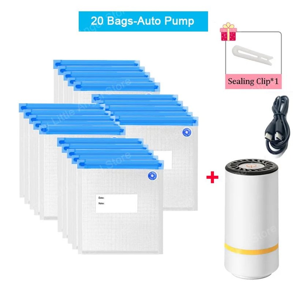FreshVac Reusable Vacuum Storage Bag Set With Electric Pump 10