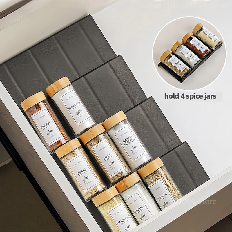Adjustable 4 Tier Spice Drawer Organizer Expandable Spice Rack For Cabinet 0