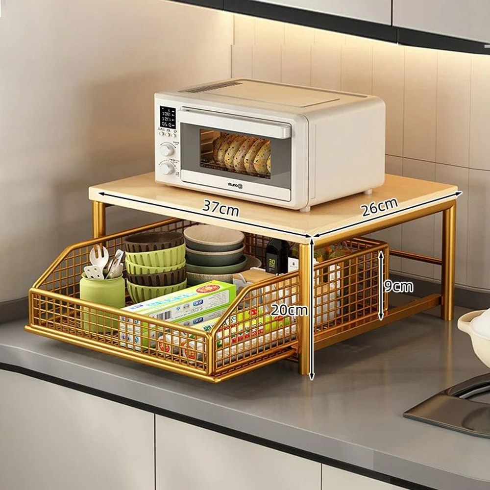 Modern Microwave Storage Rack Wooden Countertop Kitchen Organizer Shelf 7