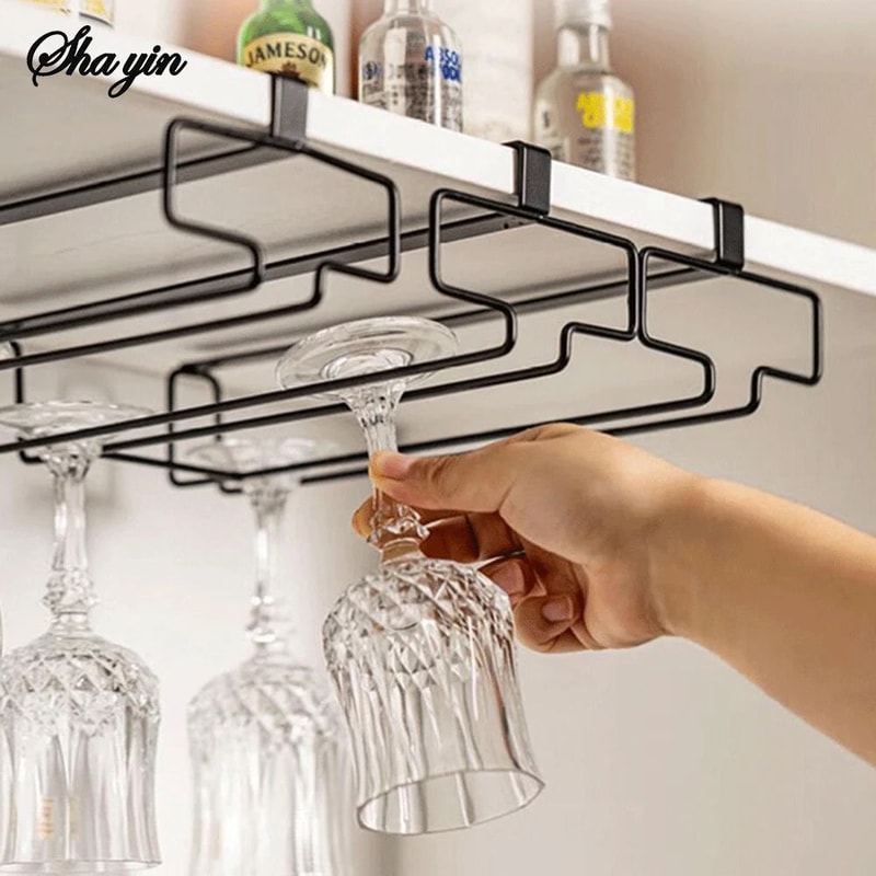Under Cabinet Wine Glass Holder Hanging Rack No Drill Stemware Organizer 2