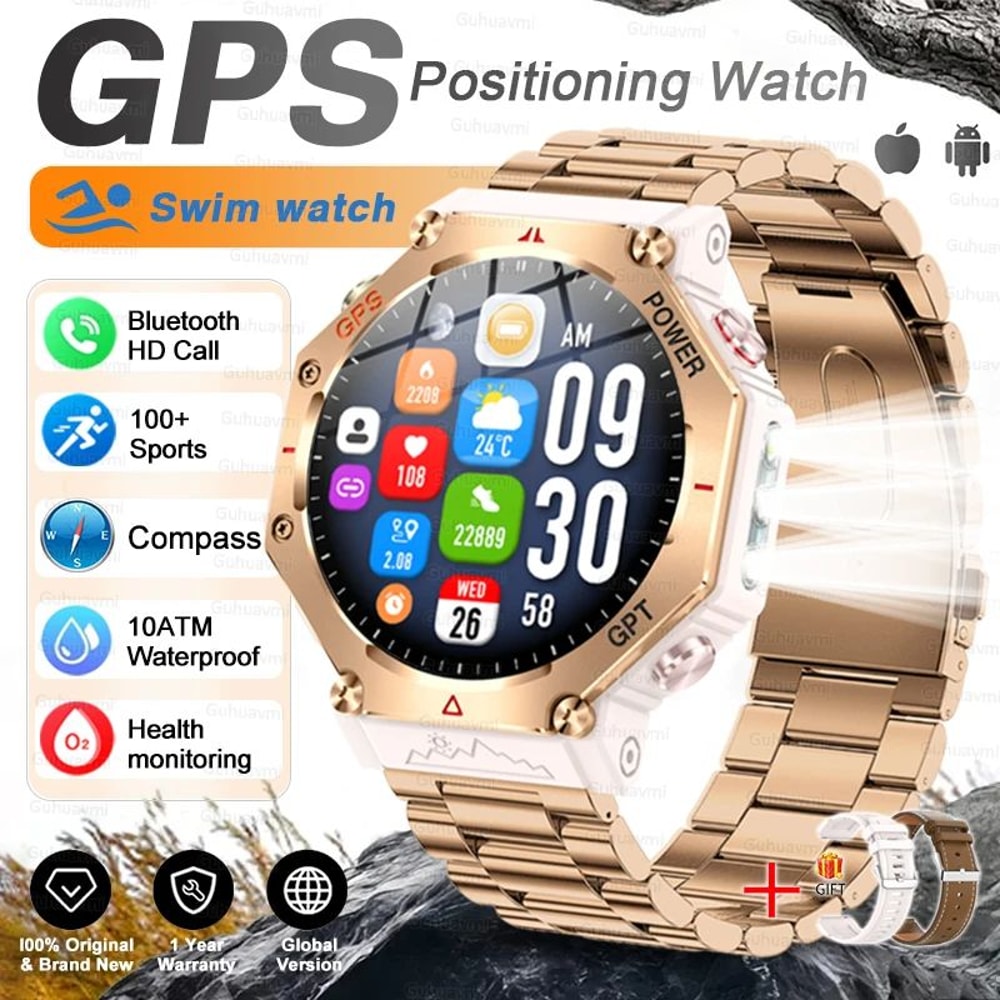 Military Grade GPS Smartwatch With AMOLED Display And 10ATM Waterproof 12