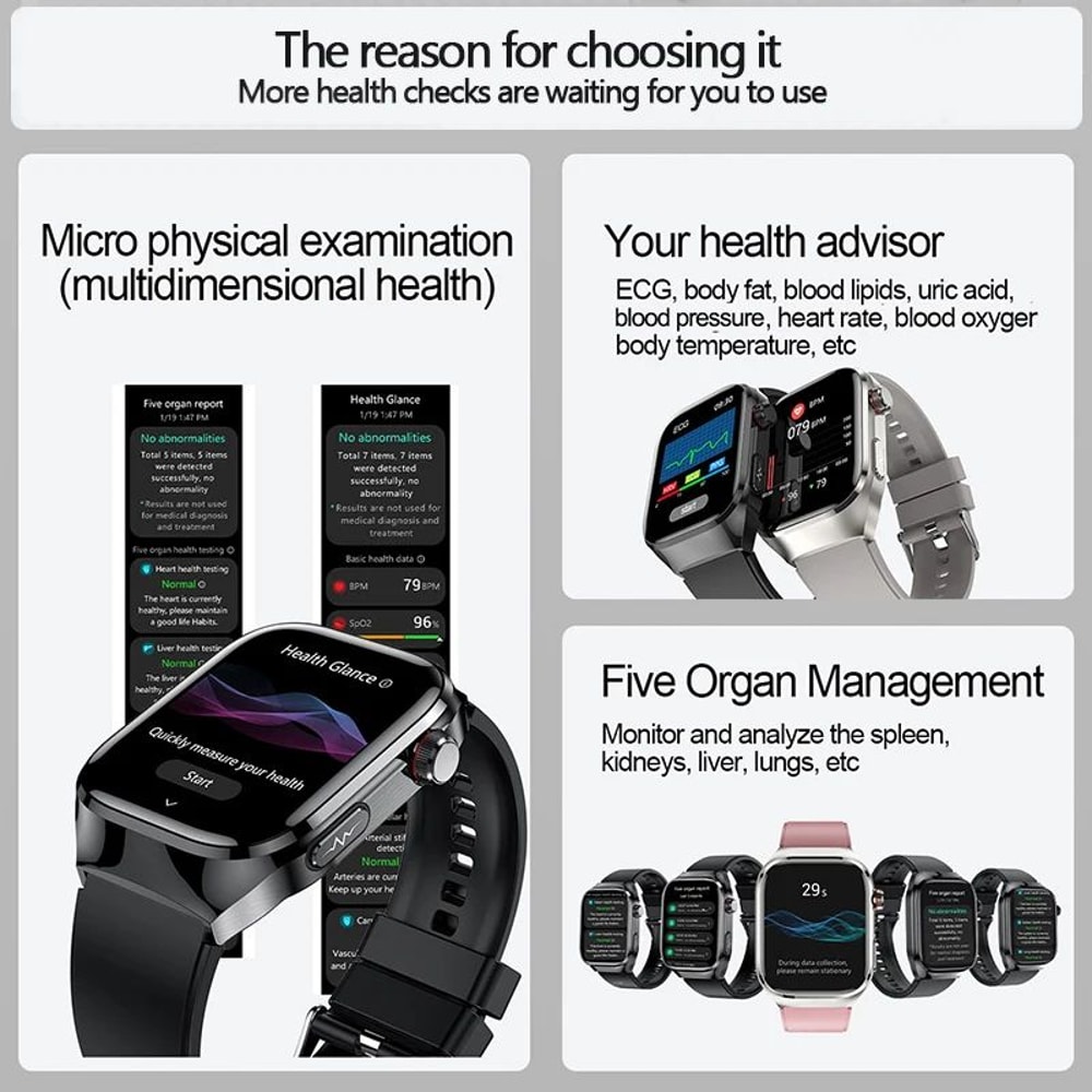 AI Health Monitoring Smartwatch With ECG Blood Pressure And Bluetooth Call 5