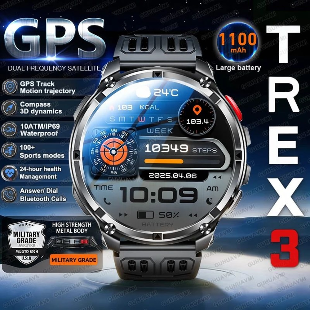 Military GPS Smartwatch With Compass And Long Battery Rugged Outdoor Watch 0