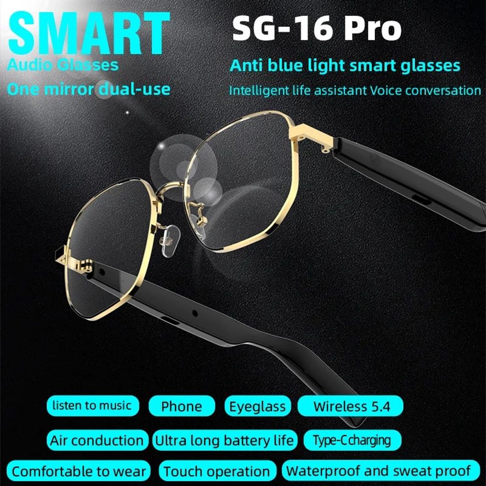 Smart Audio Glasses With Bluetooth Music And Anti Blue Light Gold Frame 4