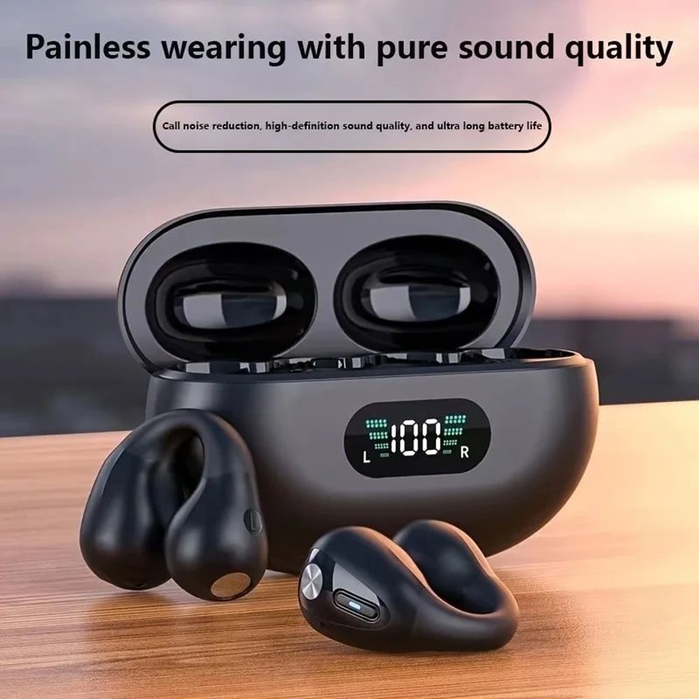 Clip On Wireless Earbuds With Noise Cancelling And LED Display 2