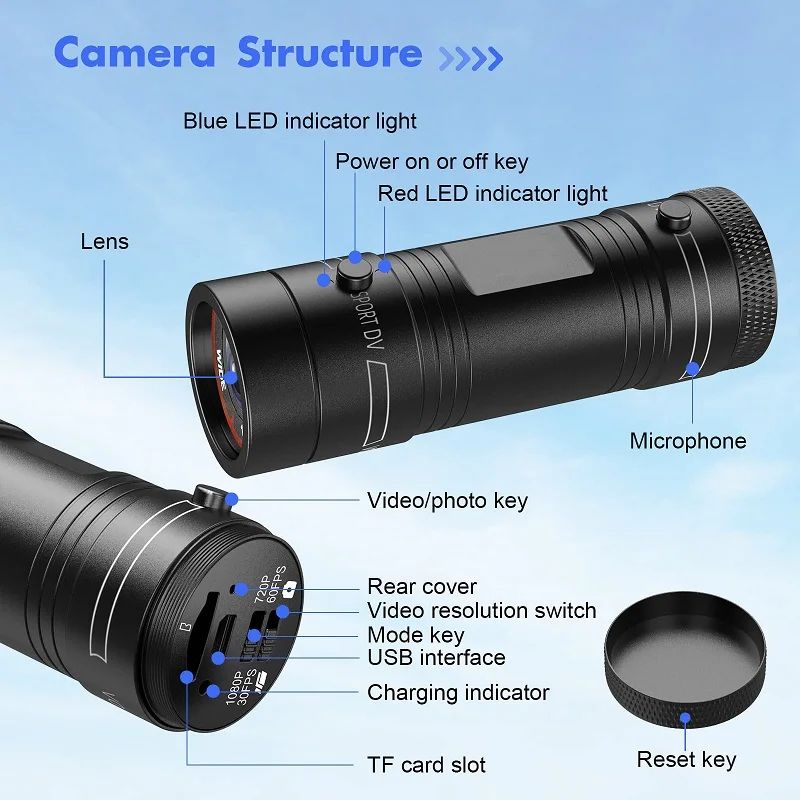 Mini Action Camera With 1080P HD Video And Built In Flashlight For Outdoor Sports 3