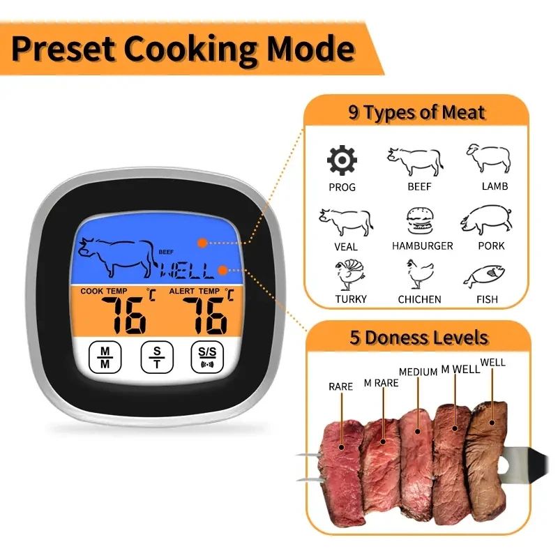 Digital Meat Thermometer With Touchscreen LCD And Precision Probe For Grill And BBQ 4