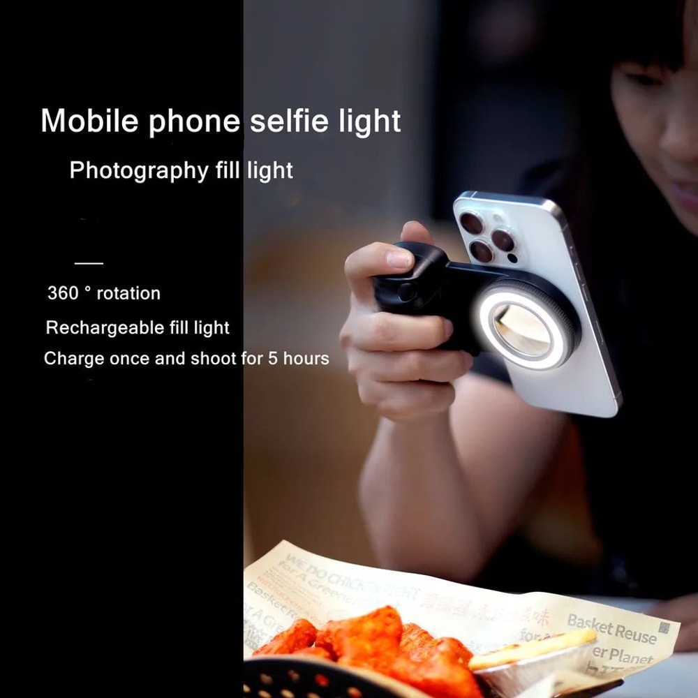 Magnetic Phone Grip With Bluetooth Remote Selfie Handle And Fill Light 1