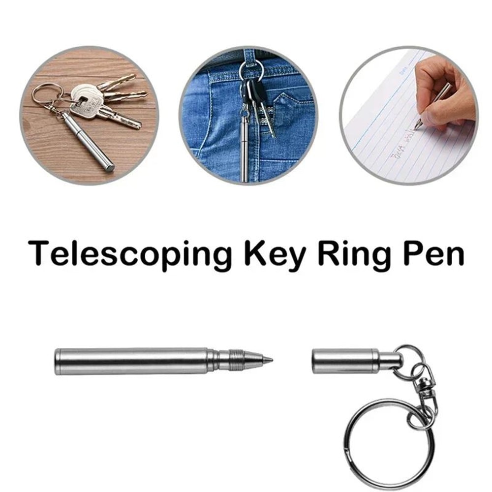 Mini Telescopic Keychain Pen Stainless Steel Portable Writing Tool 0