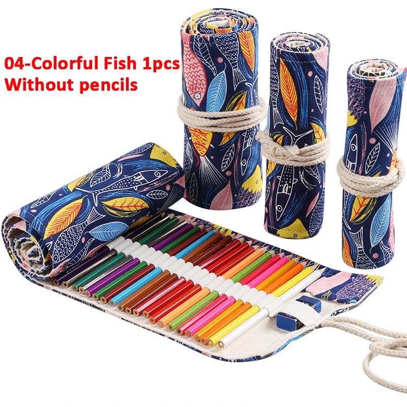 Canvas Roll Up Pencil Case Organizer For Pens Brushes And School Supplies 10