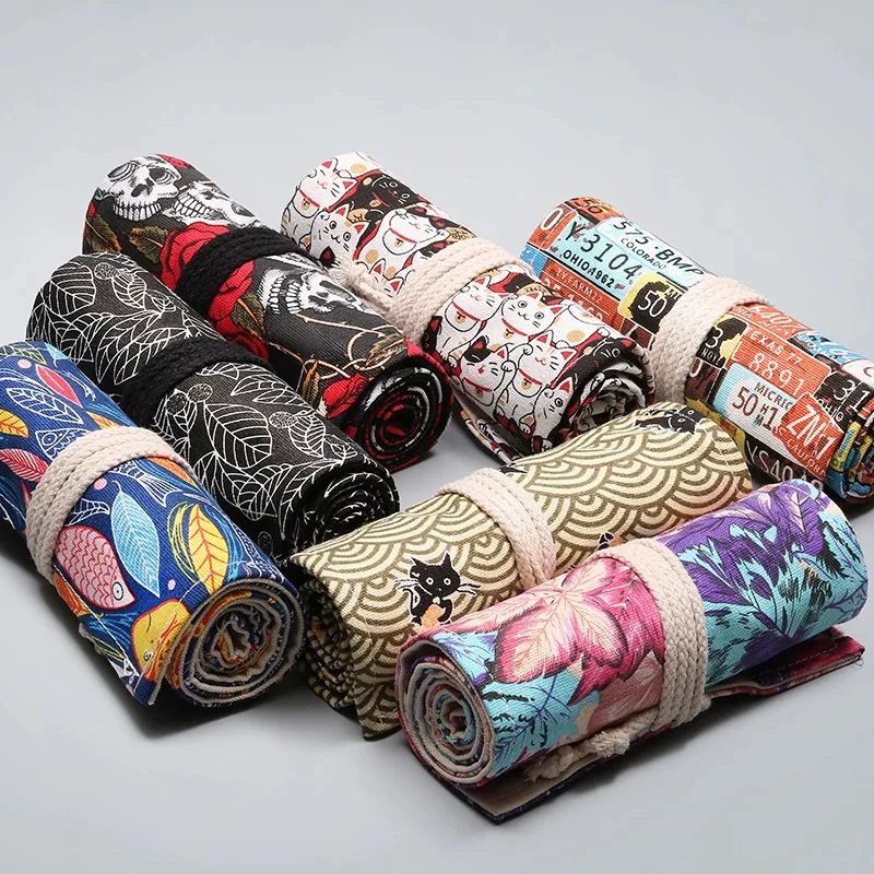 Canvas Roll Up Pencil Case Organizer For Pens Brushes And School Supplies 7