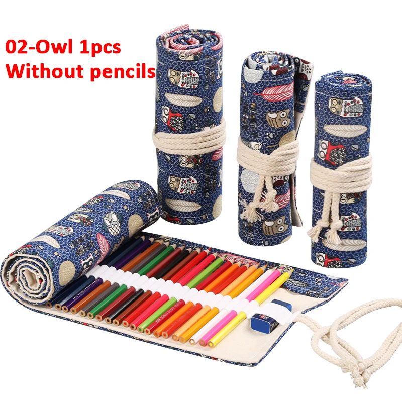 Canvas Roll Up Pencil Case Organizer For Pens Brushes And School Supplies 8