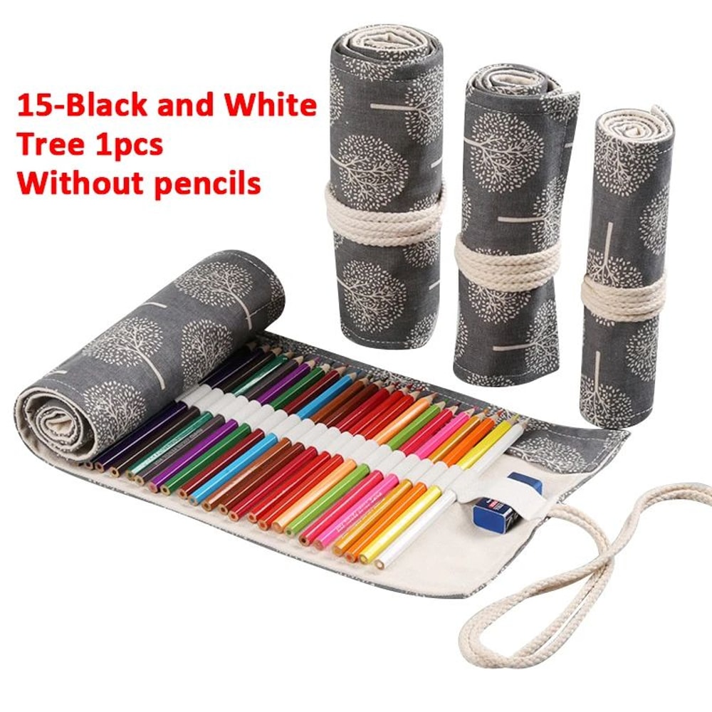 Canvas Roll Up Pencil Case Organizer For Pens Brushes And School Supplies 21