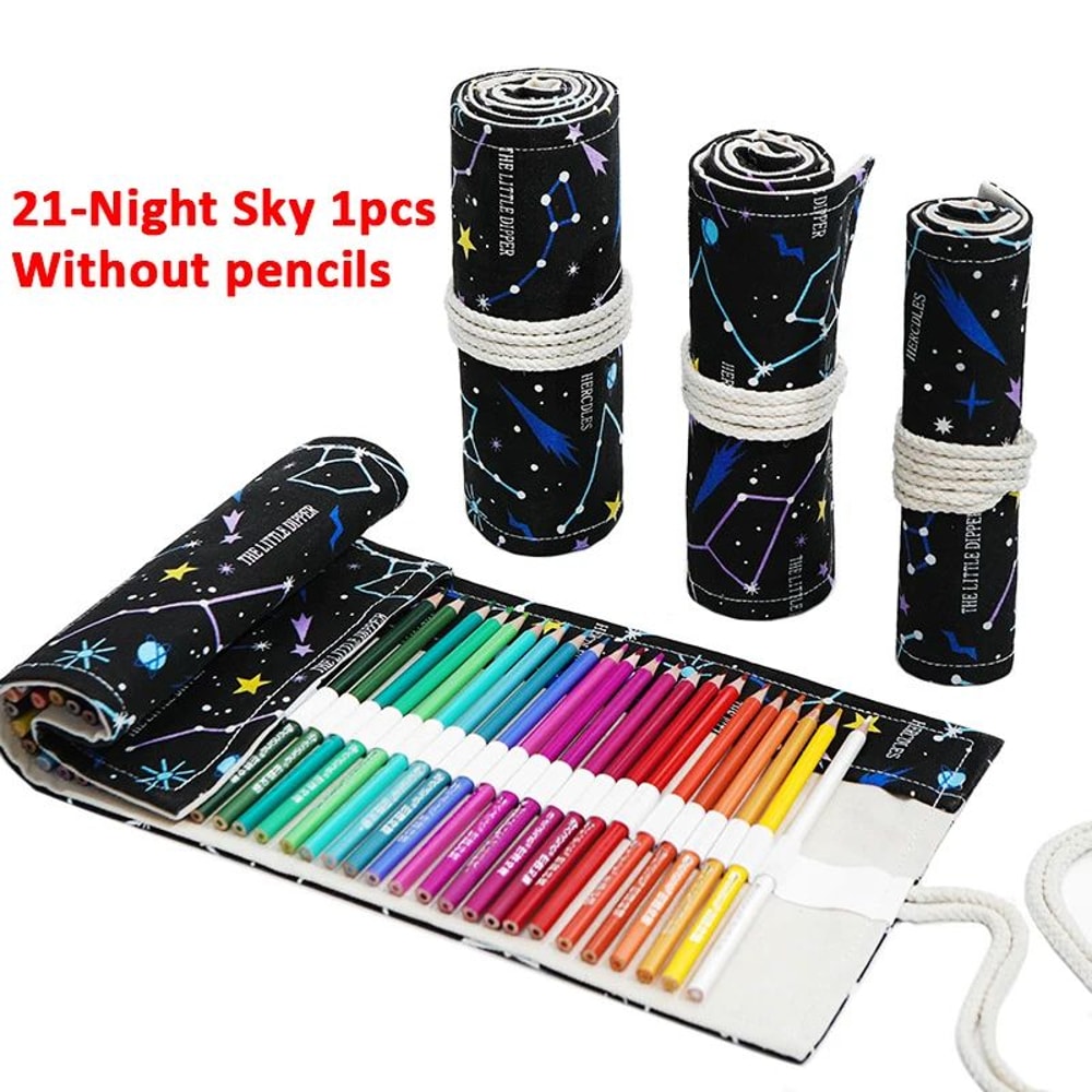 Canvas Roll Up Pencil Case Organizer For Pens Brushes And School Supplies 27