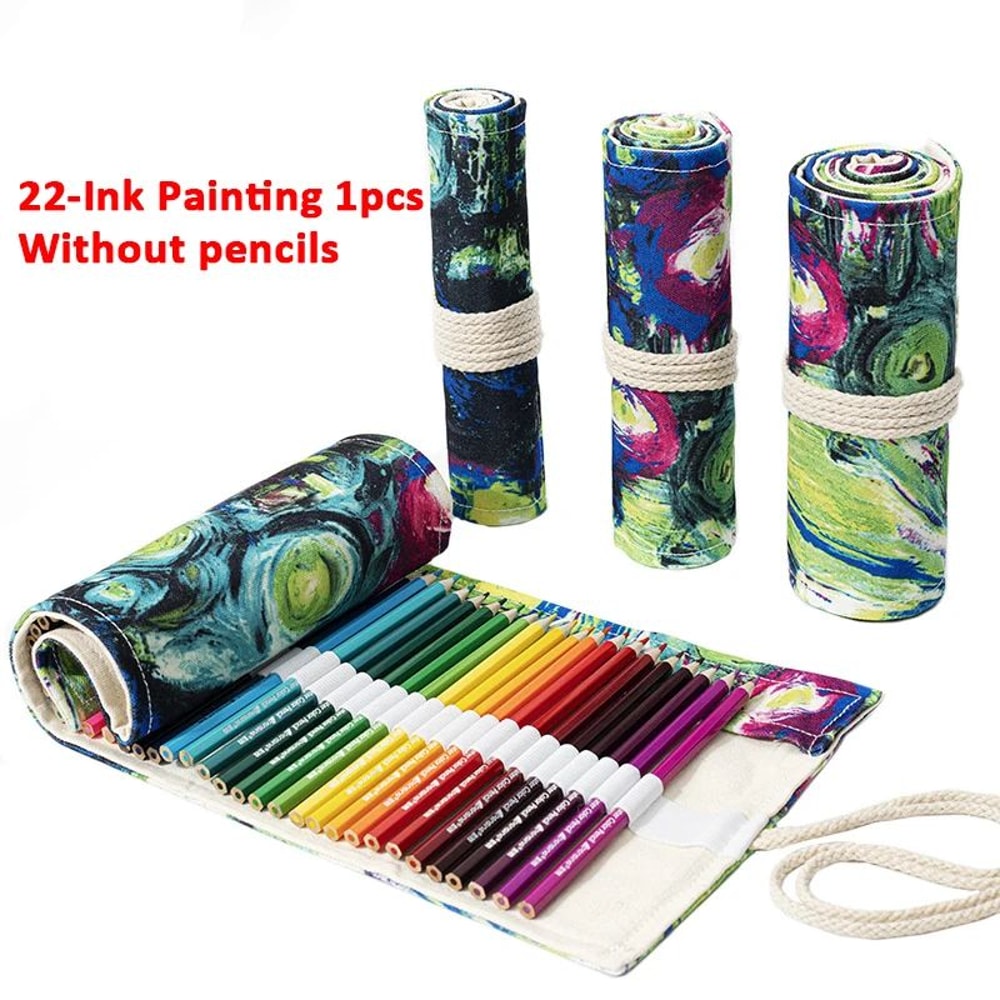 Canvas Roll Up Pencil Case Organizer For Pens Brushes And School Supplies 28
