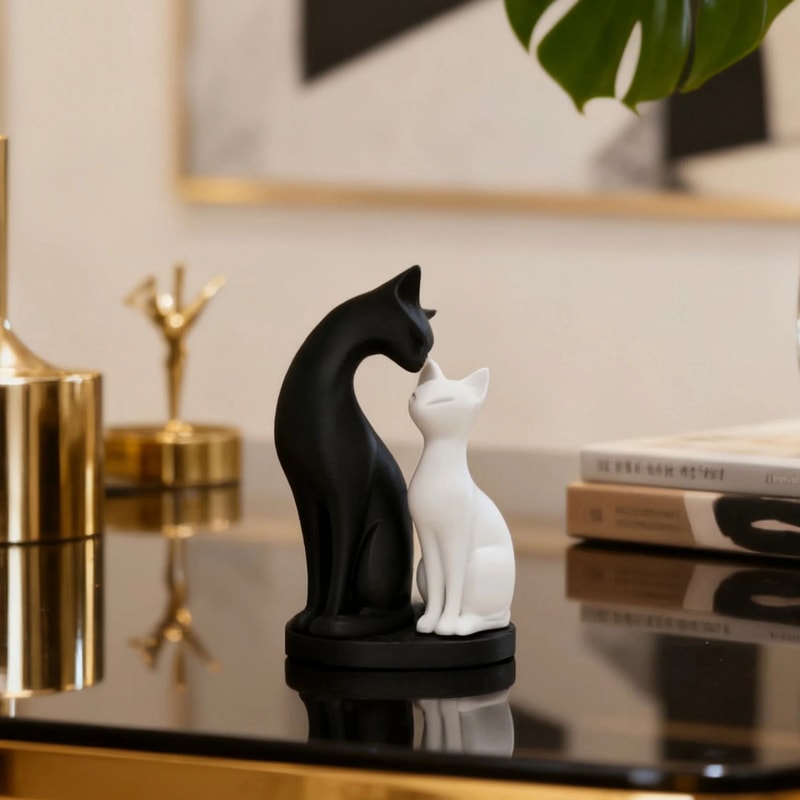 Modern Black White Cat Sculpture Desk Decor 0