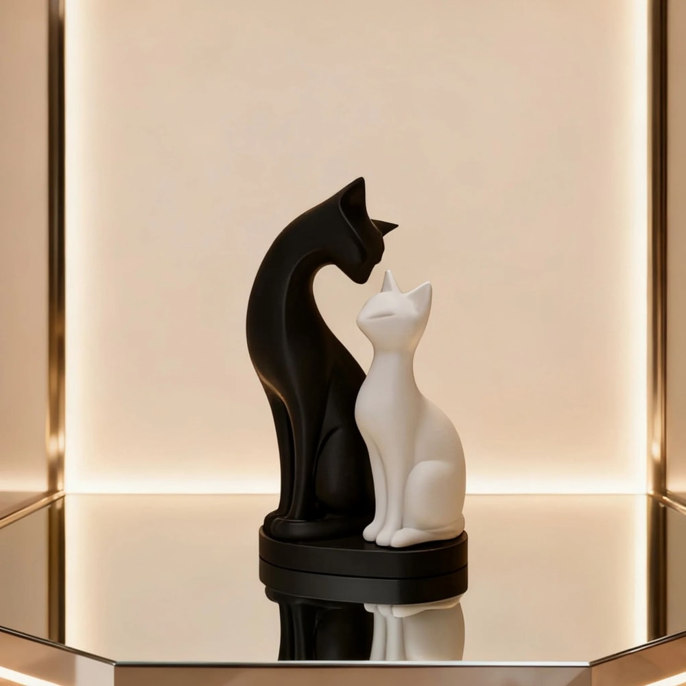 Modern Black White Cat Sculpture Desk Decor 1