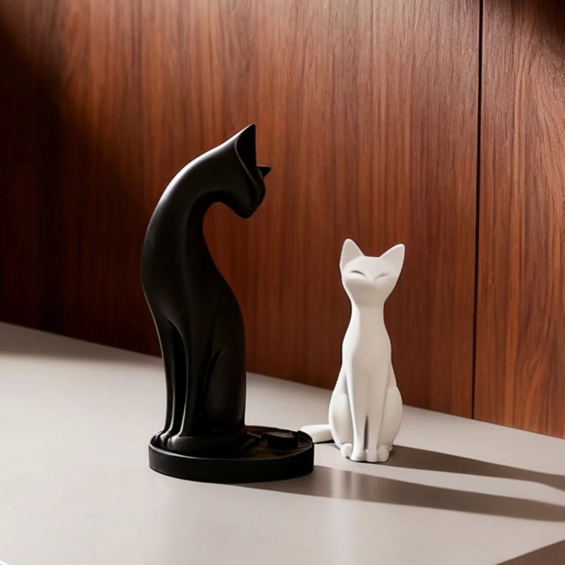 Modern Black White Cat Sculpture Desk Decor 2