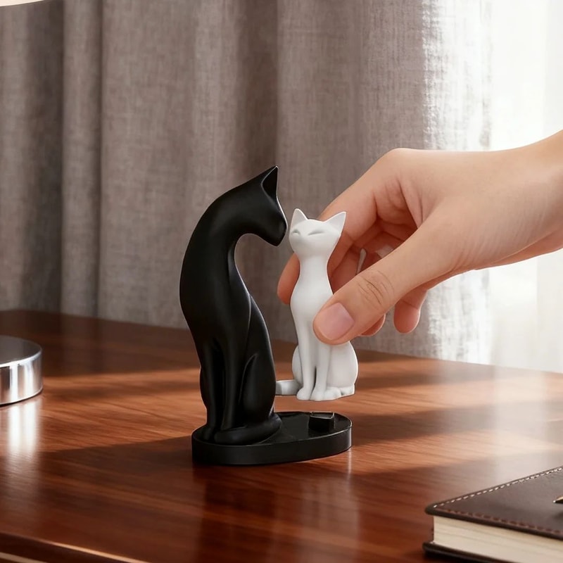 Modern Black White Cat Sculpture Desk Decor 3