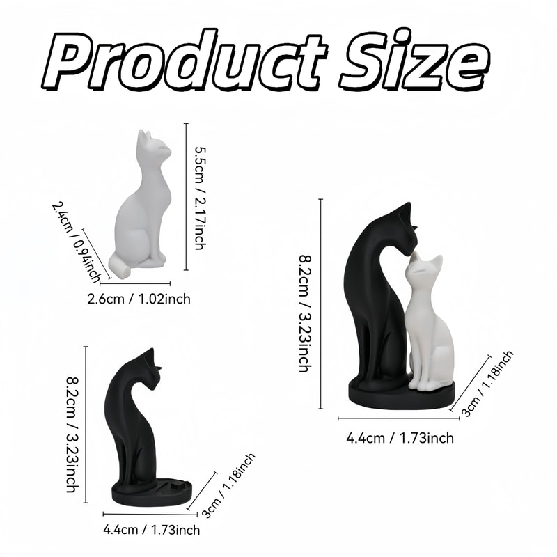 Modern Black White Cat Sculpture Desk Decor 5