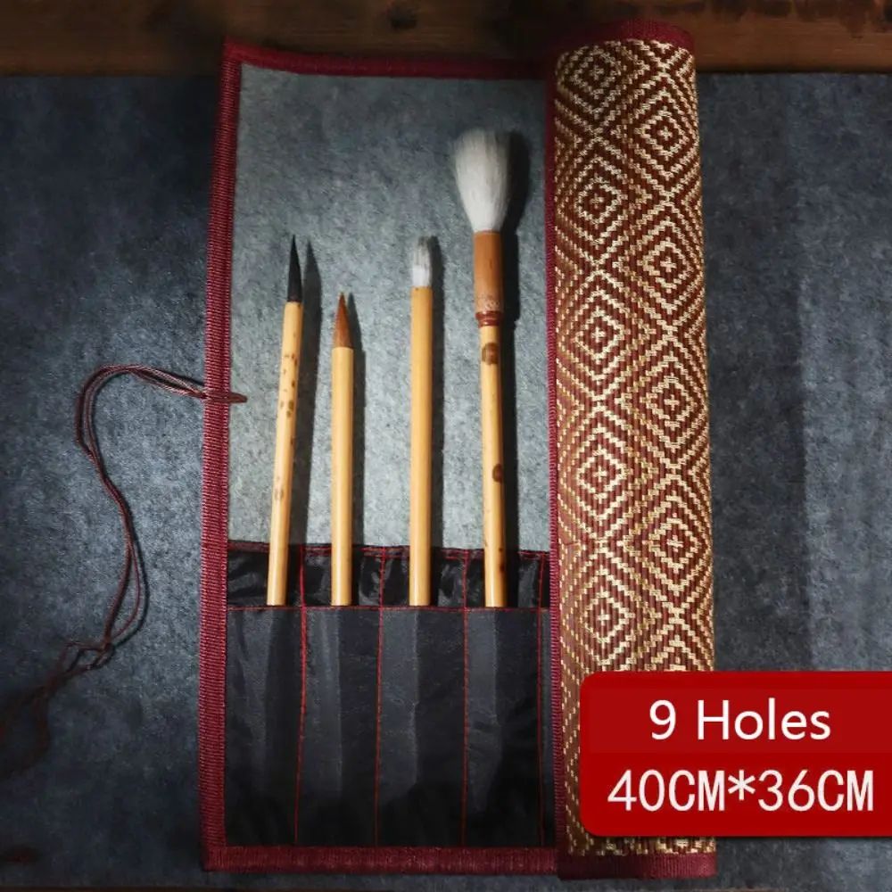 Chinese Style Bamboo Brush Holder Roll Up Case For Calligraphy Art Supplies 6