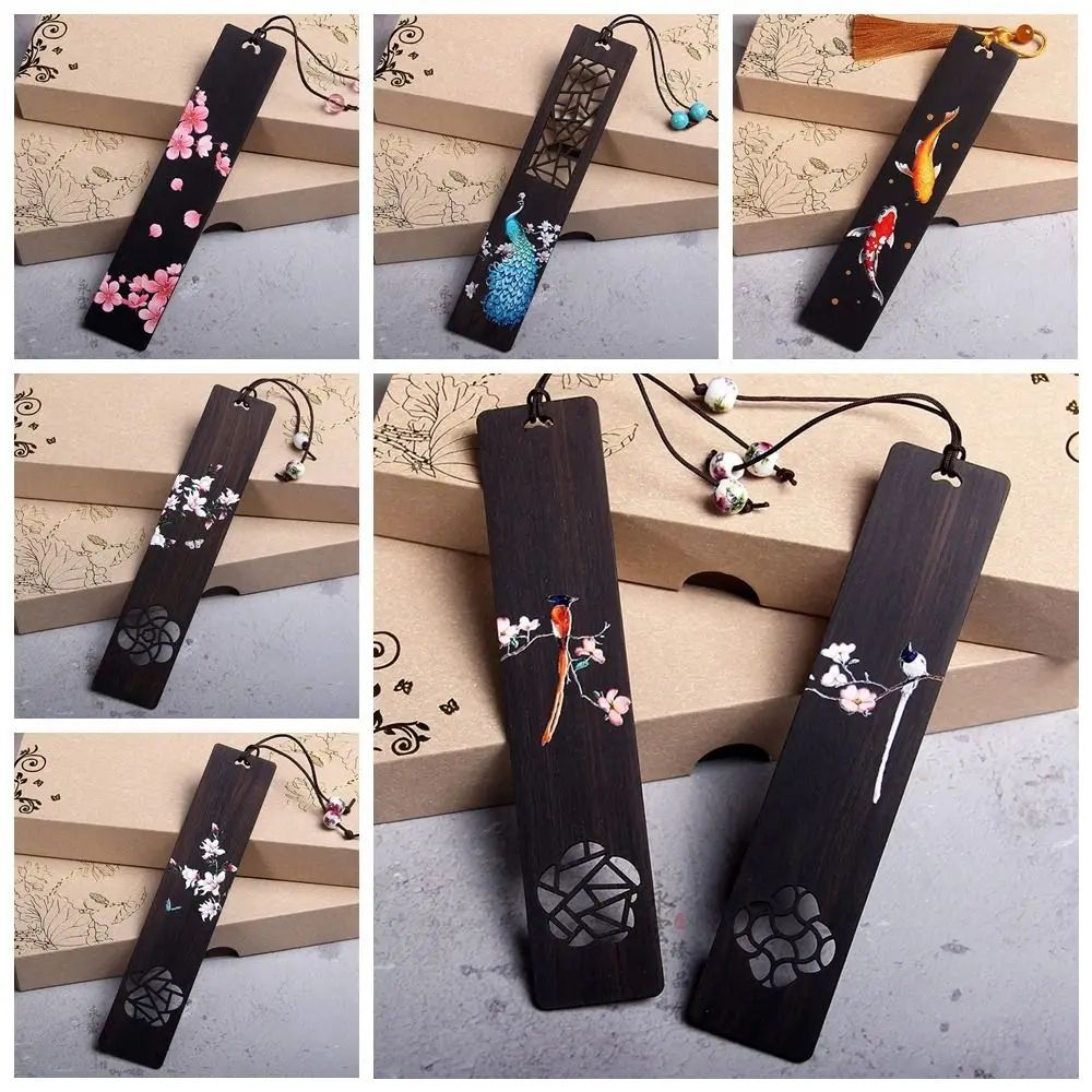 Chinese Style Wooden Bookmark With Retro Carved Book Clip Design 0