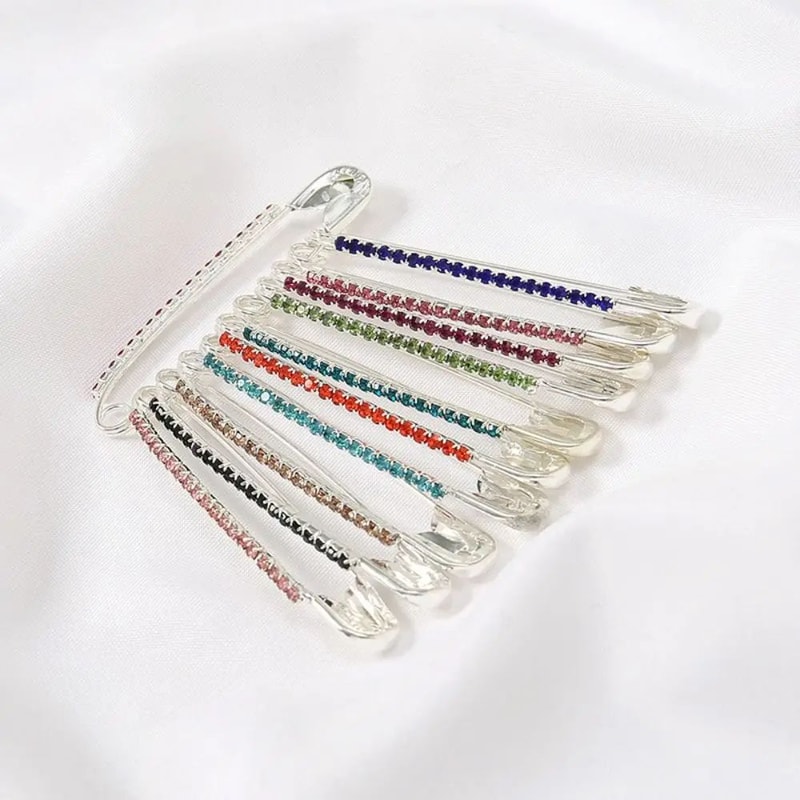Gold Rhinestone Safety Pin Brooch For Sweaters And Shawls 10