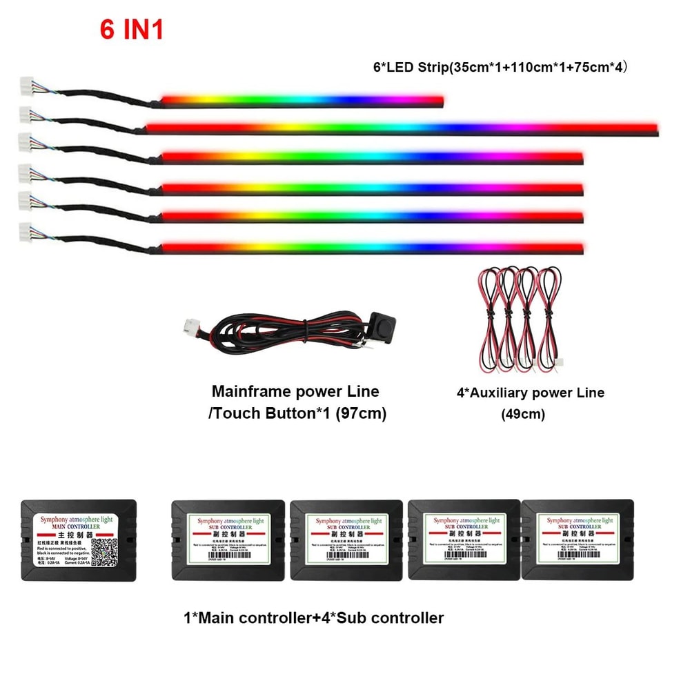 RGB Symphony Car Ambient Light Interior LED Strip Kit 10