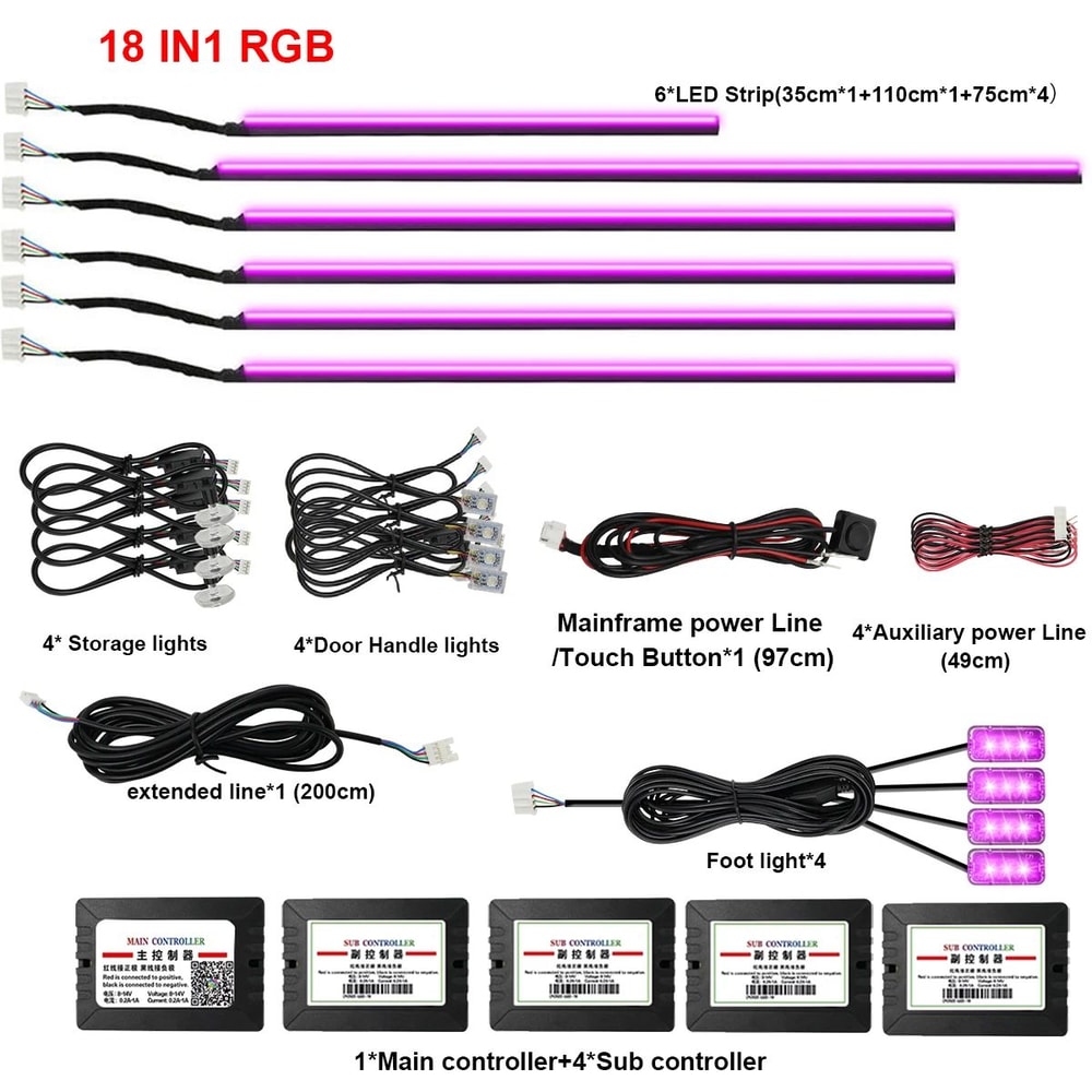 RGB Symphony Car Ambient Light Interior LED Strip Kit 15