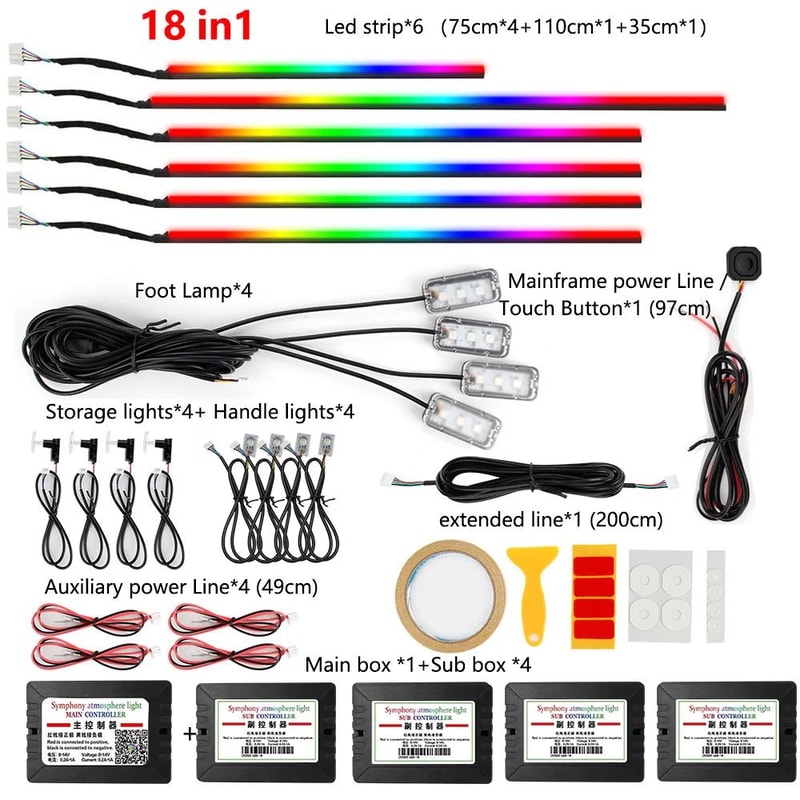 RGB Symphony Car Ambient Light Interior LED Strip Kit 16