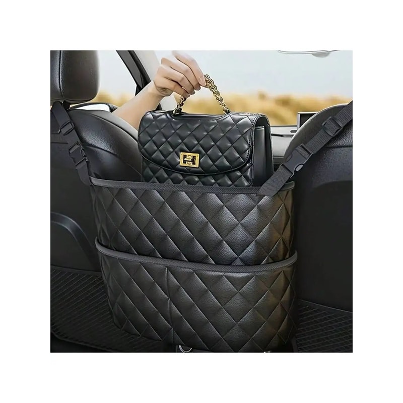 Leather Car Seat Storage Net Organizer Bag 3