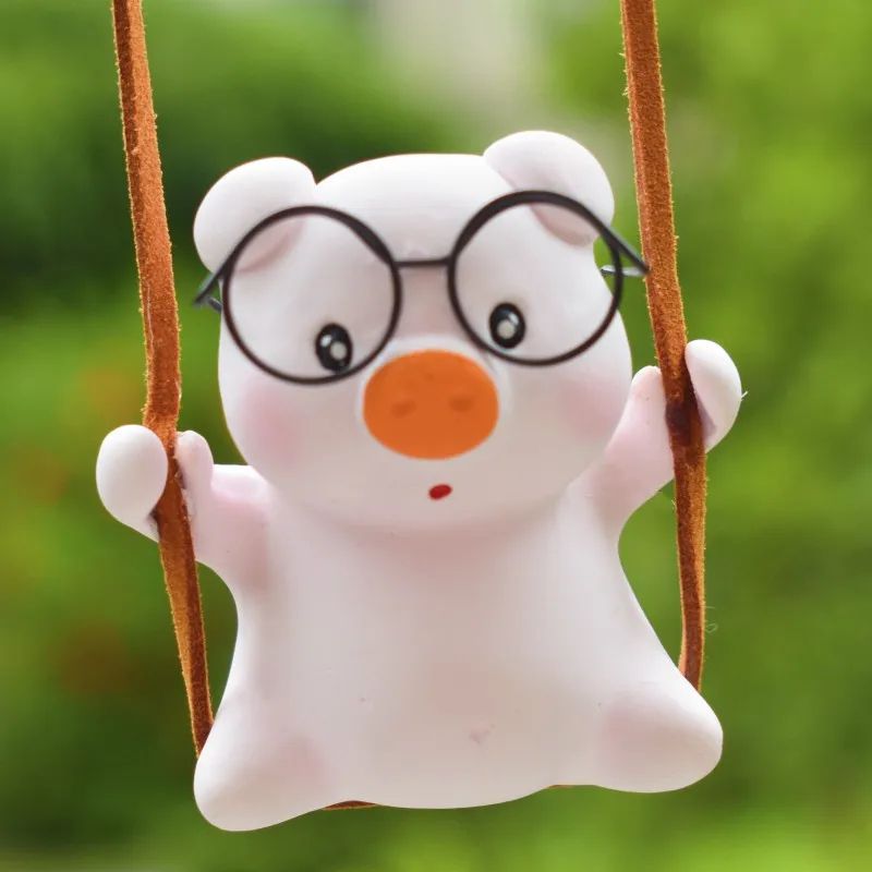 Cute Pink Swing Pig Car Mirror Hanging Decor 2