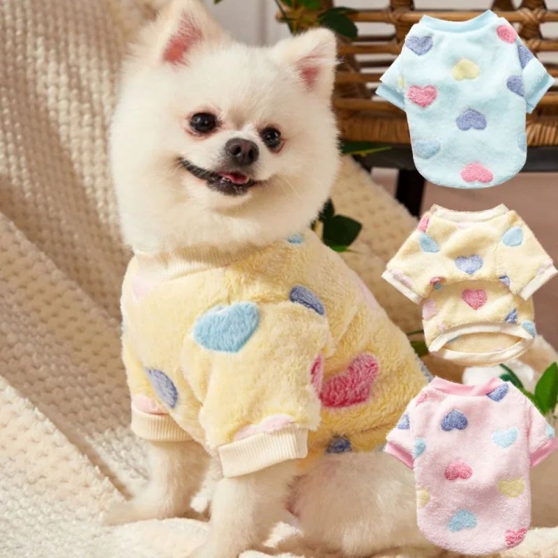 Cute Heart Print Flannel Dog Vest For Small And Medium Dogs 0