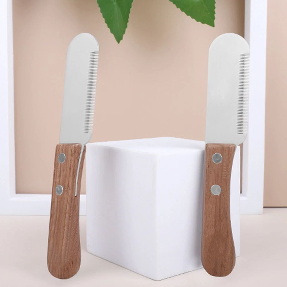 Professional Pet Stripping Knife Comb With Wooden Handle 4