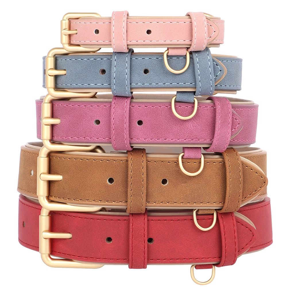 Soft Padded Leather Dog Collar And Leash Set 1
