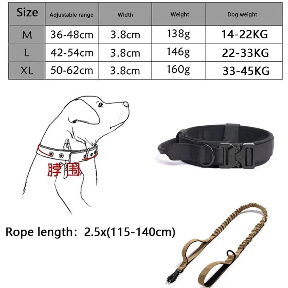 Adjustable Tactical Dog Collar And Training Leash Set 5