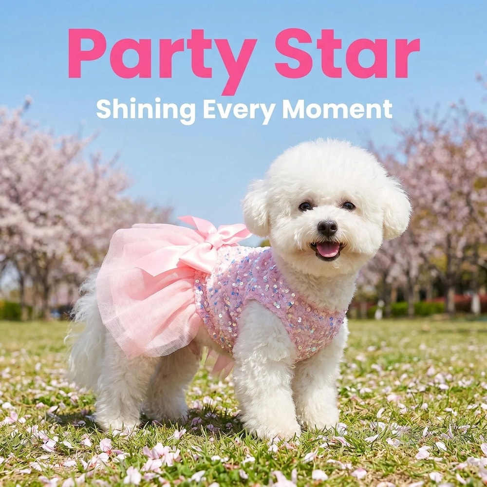 Princess Sequin Bow Pet Dress Tulle Puppy Costume For Dogs And Cats 2