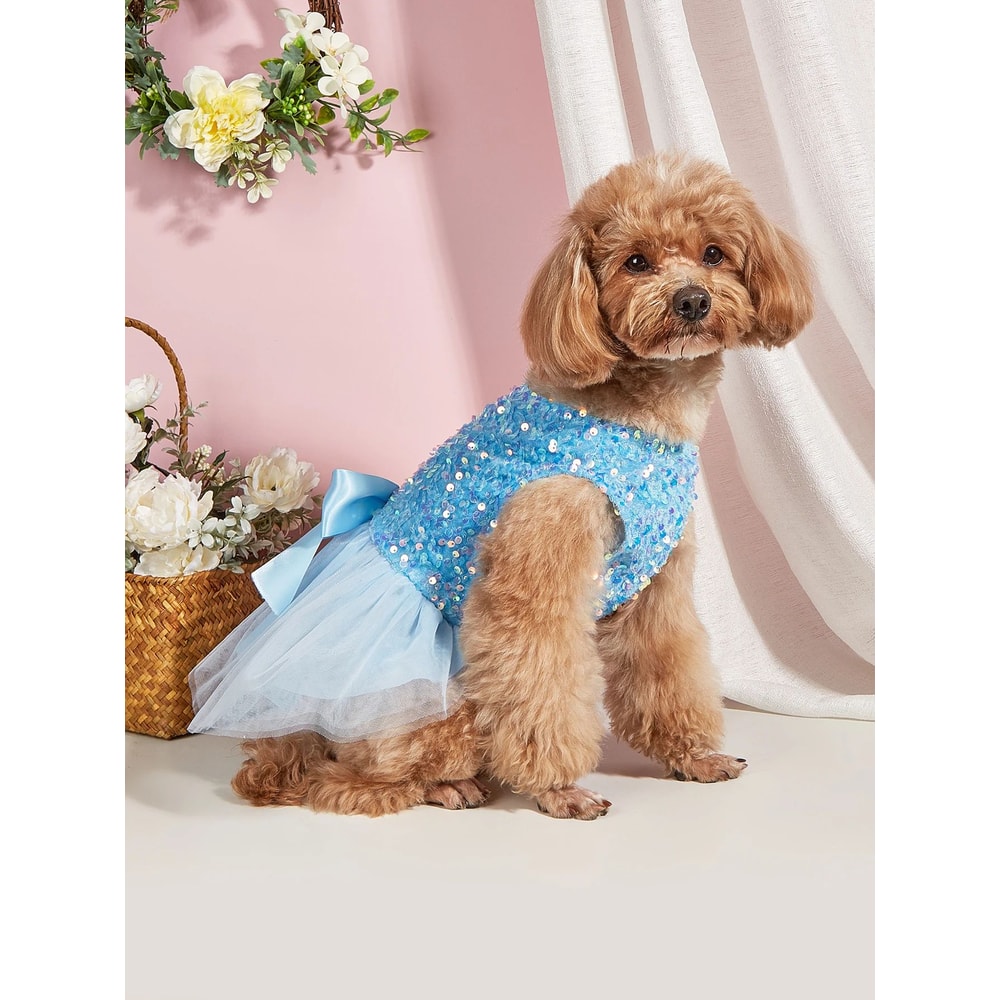 Princess Sequin Bow Pet Dress Tulle Puppy Costume For Dogs And Cats 5