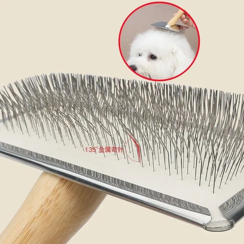 Solid Wood Pet Grooming Comb Stainless Steel Dog And Cat Deshedding Brush 2