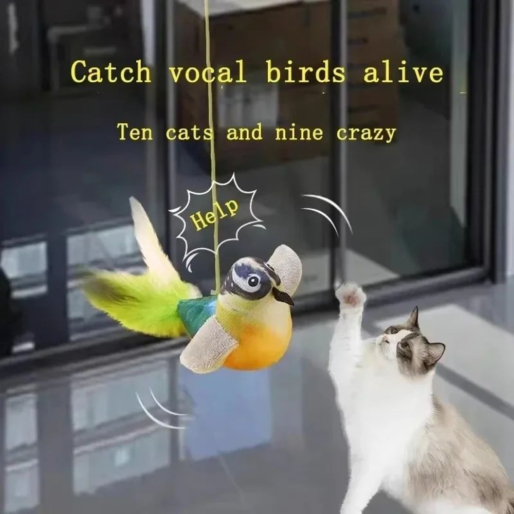 Bird Sound Plush Cat Toy Interactive Hanging Cat Toy With Elastic Rope For Indoor Cats 1