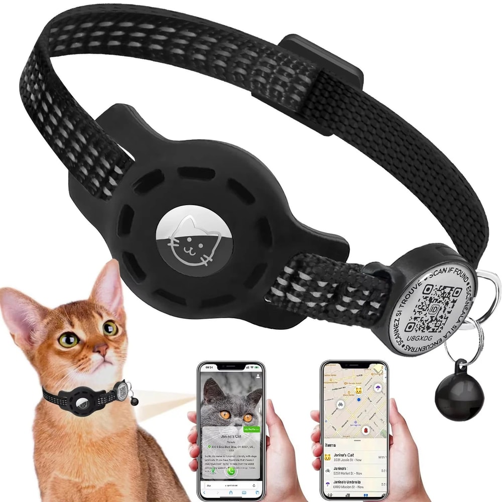 Reflective Cat GPS Collar With Airtag Holder And QR ID Tag 0