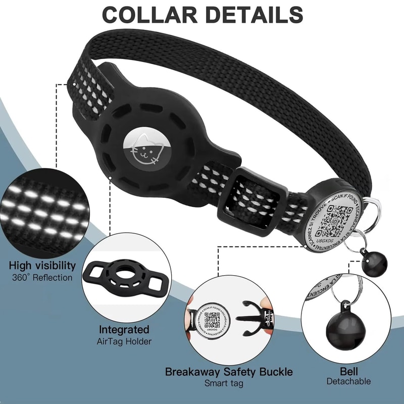 Reflective Cat GPS Collar With Airtag Holder And QR ID Tag 2
