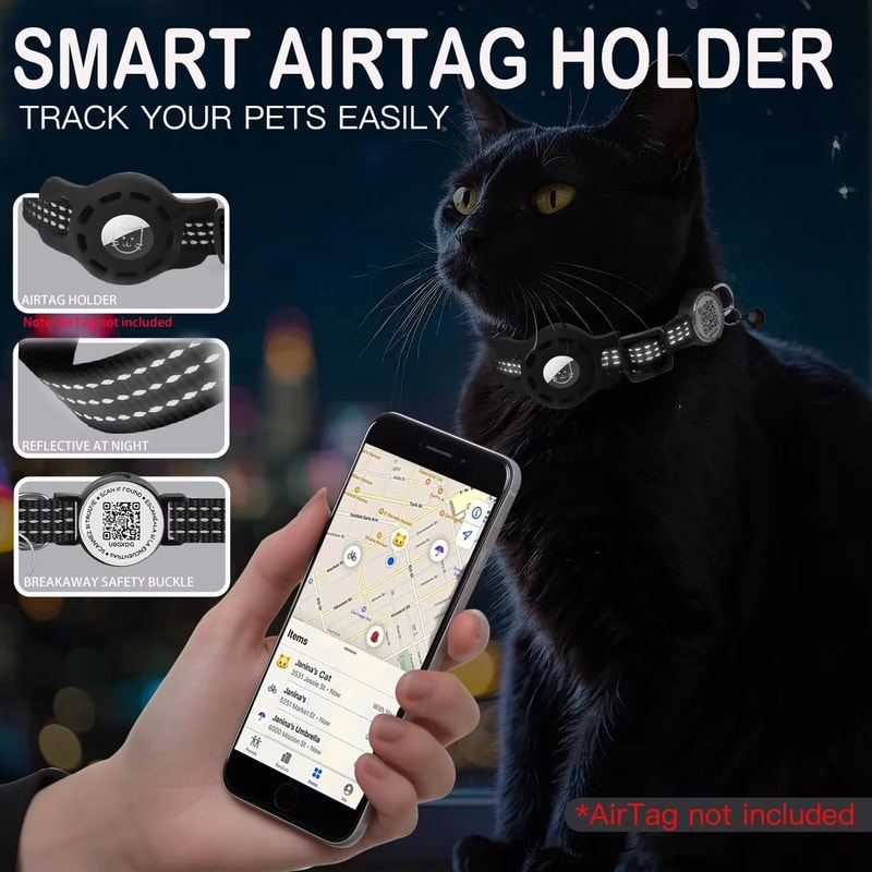 Reflective Cat GPS Collar With Airtag Holder And QR ID Tag 3