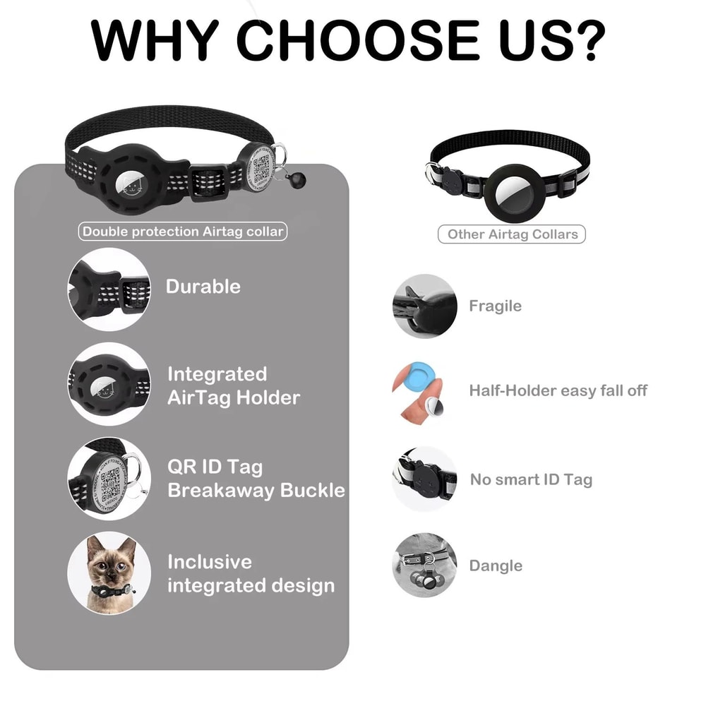 Reflective Cat GPS Collar With Airtag Holder And QR ID Tag 5