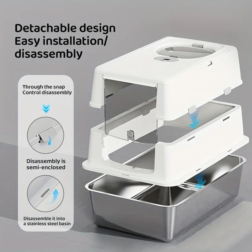 Stainless Steel Covered Cat Litter Box With Non Slip Mat 2